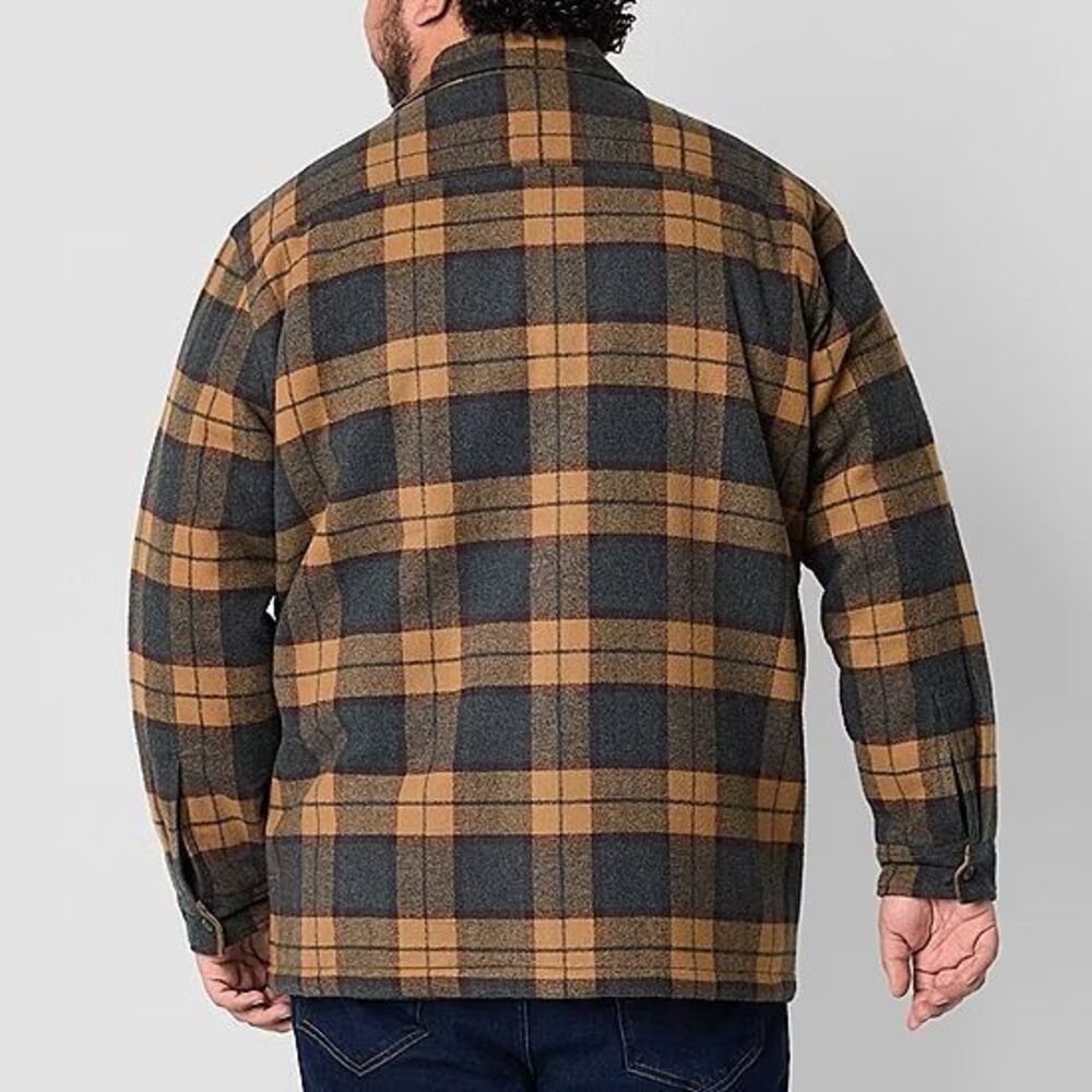 NWT Mutual Weave Mens XXL Shirt Jacket Charcoal Check Gray Yellow Plaid Sherpa - Picture 4 of 4